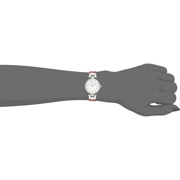 Women\'s Red/Silver Domed Mineral Crystal Lens Leather Strap Buckle Closure Watch main image 5